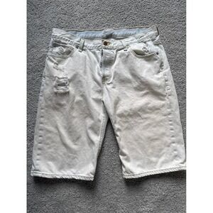 Levis Mens Distressed Denim Shorts Light Wash Button Fly Ripped Size 11 Medium